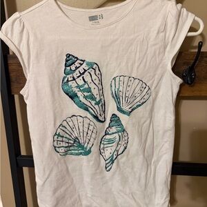 Crazy 8 White Tee with Blue and Green Seashells